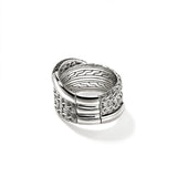 JH Essentials Silver 12.5mm Crossover Ring with Treated Black Sapphire, Size 7
