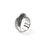 JH Essentials Silver 12.5mm Crossover Ring with Treated Black Sapphire, Size 7