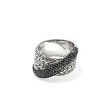 JH Essentials Silver 12.5mm Crossover Ring with Treated Black Sapphire, Size 7