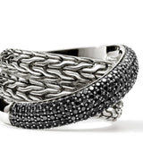 JH Essentials Silver 12.5mm Crossover Ring with Treated Black Sapphire, Size 7