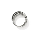 JH Essentials Silver 12.5mm Crossover Ring with Treated Black Sapphire, Size 7