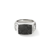 ID Silver Signet Ring with Treated Black Sapphire, Size 9