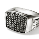 ID Silver Signet Ring with Treated Black Sapphire, Size 9