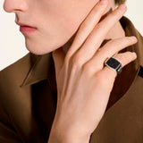 ID Silver Signet Ring with Treated Black Sapphire, Size 9