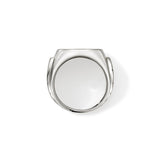 ID Silver Signet Ring with Treated Black Sapphire, Size 9