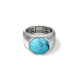 ID Silver Octagon Signet Ring with Treated Turquoise, Size 10