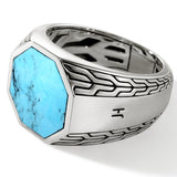 ID Silver Octagon Signet Ring with Treated Turquoise, Size 10