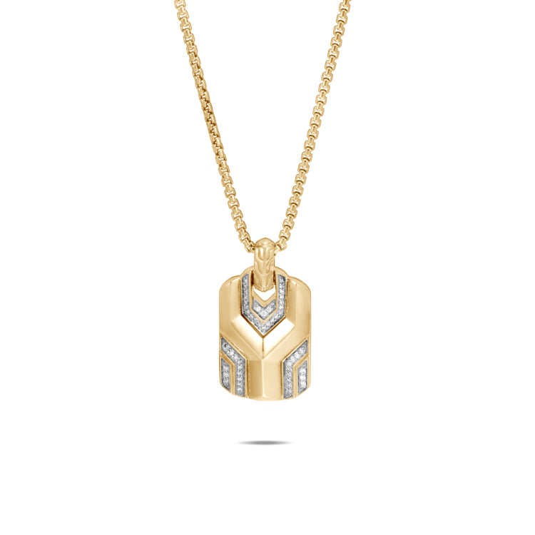 18K Gold Diamond Dog Tag Necklace