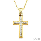 1/4 Ctw Round Cut Diamond Cross Pendant in 10K Yellow Gold with Chain