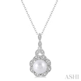 6.5x6.5 mm Cultured Pearl and 1/20 Ctw Single Cut Diamond Pendant in Sterling Silver with Chain
