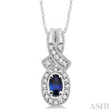 Oval Shape Silver Gemstone & Diamond Pendant