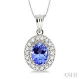 8x6mm Oval Cut Tanzanite and 1/3 Ctw Round Cut Diamond Pendant in 14K White Gold with Chain