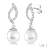 7x7 MM Round Cut Cultured Pearl and 1/6 Ctw Round Cut Diamond Earrings in 10K White Gold