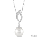 7x7 MM Round Cut Cultured Pearl and 1/20 Ctw Round Cut Diamond Pendant in 10K White Gold with Chain