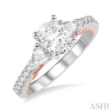 1/2 Ctw Diamond Oval Shape Semi-Mount Engagement Ring in 14K White and Rose Gold