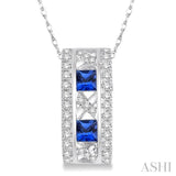 3x3 MM Princess Cut Sapphire and 1/5 Ctw Round Cut Diamond Pendant in 14K White Gold with Chain
