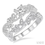 1/3 Ctw Diamond Bridal Set with 1/3 Ctw Princess Cut Engagement Ring and 1/20 Ctw Wedding Band in 14K White Gold