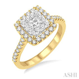 1 Ctw Square Shape Diamond Lovebright Ring in 14K Yellow and White Gold