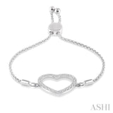 Silver Heart Shape Diamond Lariat Bracelet