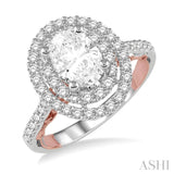 5/8 Ctw Diamond Semi-Mount Oval Double Halo Engagement Ring in 14K White and Rose Gold