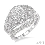 1 1/10 Ctw Diamond Lovebright Wedding Set with 7/8 Ctw Engagement Ring and 1/4 Ctw Wedding Band in 14K White Gold