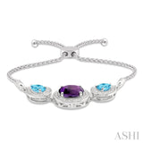 Oval & Pear Shape Silver Diamond & Gemstone Lariat Bracelet