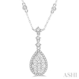 1 Ctw Pear Shape Round Cut Diamond Lovebright Necklace in 14K White Gold