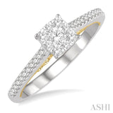 1/3 Ctw Round Diamond Lovebright Square Shape Engagement Ring in 14K White and Yellow Gold