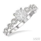 3/8 ct Round Shape Accentuated Shank Lovebright Diamond Cluster Ring in 14K White Gold