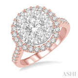 2 Ctw Round Diamond Lovebright Halo Engagement Ring in 14K Rose and White Gold