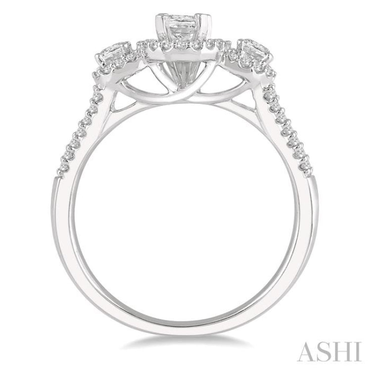 Oval Shape Past Present & Future Semi-Mount Diamond Engagement Ring
