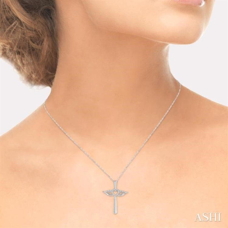 Angel Wings Heart Shape & Cross Diamond Pendant