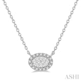 1/6 ctw Oval Shape Round Cut Diamond Lovebright Necklace in 14K White Gold