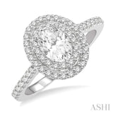 1 1/3 ctw Double Halo Round Cut Diamond Engagement Ring With 3/4 ctw Oval Cut Center Stone in 14K White Gold