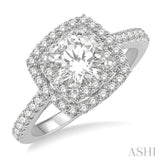 1 1/3 ctw Twin Halo Diamond Engagement Ring With 3/4 ctw Round Cut Center Stone in 14K White Gold