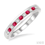 1/5 ctw Round Cut Diamond and 2MM Ruby Precious Wedding Band in 14K White Gold