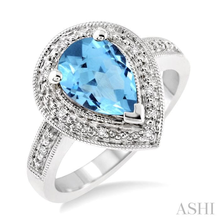 Pear Shape Silver Gemstone & Diamond Ring