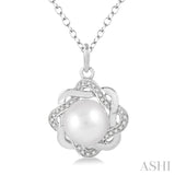 6.5x6.5 MM Cultured White Pearl and 1/10 Ctw Round Cut Diamond Pendant in Sterling Silver with Chain