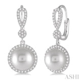 8x8 MM Cultured Pearl and 1/3 Ctw Round Cut Diamond Earrings in 14K White Gold