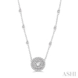 1/3 Ctw Double Halo Round Cut Diamond Pendant With Cable Chain in 14K White Gold