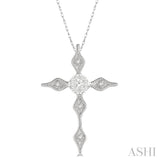 1/8 ctw Pointed Tip Marquise Cross Charm Round Cut Diamond Pendant With Chain in 14K White Gold