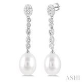 1/4 ctw Round Cut Diamond and 11x8.5MM Pearl Drop Hanging Lovebright Earring in 14K White Gold