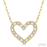 1/4 ctw Heart Charm Baguette and Round Cut Diamond Necklace in 14K Yellow Gold