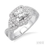 1 1/4 Ctw Diamond Engagement Ring with 3/4 Ct Princess Cut Center Stone in 14K White Gold