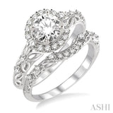 3/4 Ctw Diamond Wedding Set with 3/4 Ctw Round Cut Engagement Ring and 1/10 Ctw Wedding Band in 14K White Gold