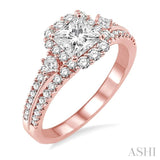 1 1/5 Ctw Diamond Engagement Ring with 1/2 Ct Princess Cut Center Stone in 14K Rose Gold