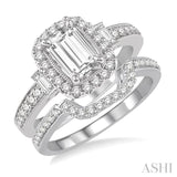 1 Ctw Diamond Wedding Set with 7/8 Ctw Octagon Cut Engagement Ring and 1/6 Ctw Wedding Band in 14K White Gold