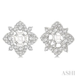 1 1/3 Ctw Floral Round Cut Diamond Earrings Jacket in 14K White Gold
