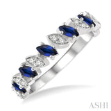 1/10 ctw Marquise Shape 4x2MM Sapphire and Round Cut Diamond Precious Band in 14K White Gold