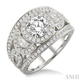 1 1/3 Ctw Half Moon Diamond Semi-Mount Engagement Ring in 18K White Gold
